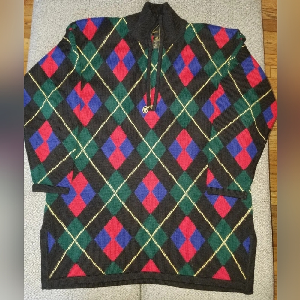 Vintage Mens Classiques Entier Sweater Argyle Sweater Extrafine Merino Wool M